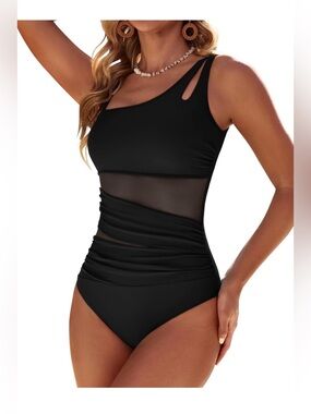🆕 Mesh One Piece Swimsuits Ruched Tummy Control Bathing Suit